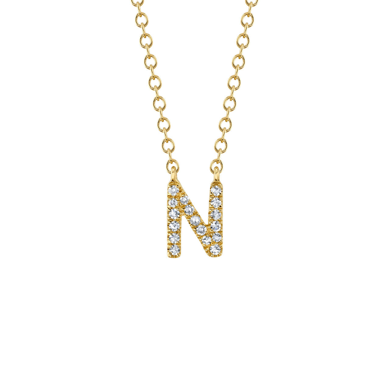 Shy Creation Initials Yellow Gold and Diamond Pav&eacute; Letter N Necklace SC55007904-N image number 0